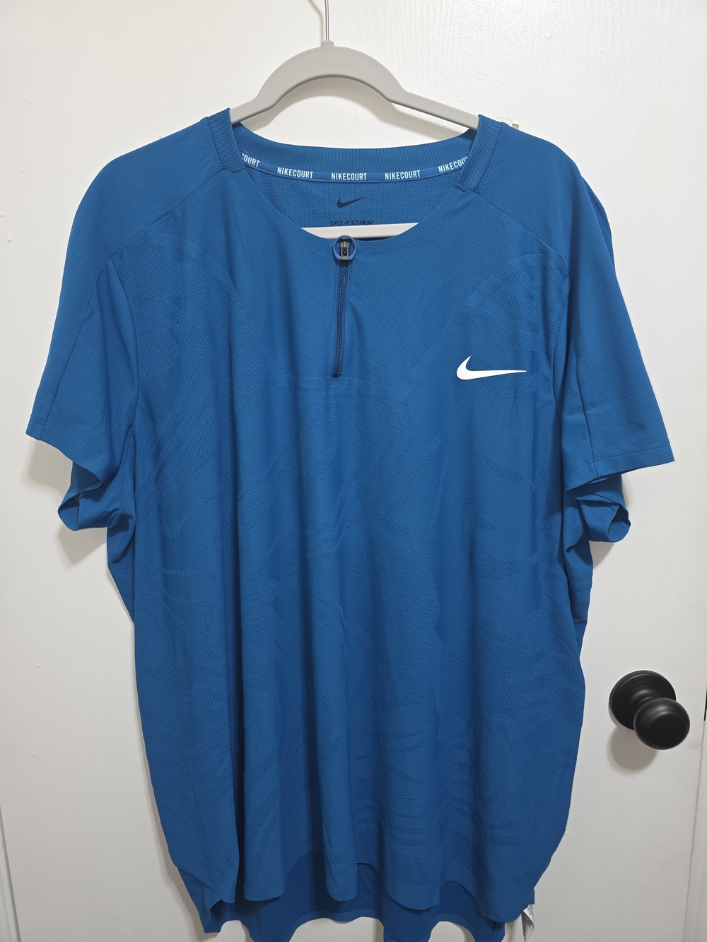 Nike Blue Short Sleeve Dri-FIT Athletic Tee with Zip Neck
